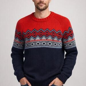 Brooks Brothers Red Fleece Red & Navy fair isle 100% wool sweater XXL